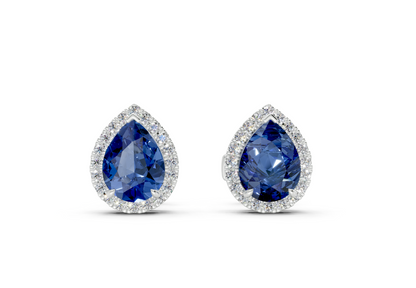 Marseille Halo Sapphire Gemstone Pear Cut Studs