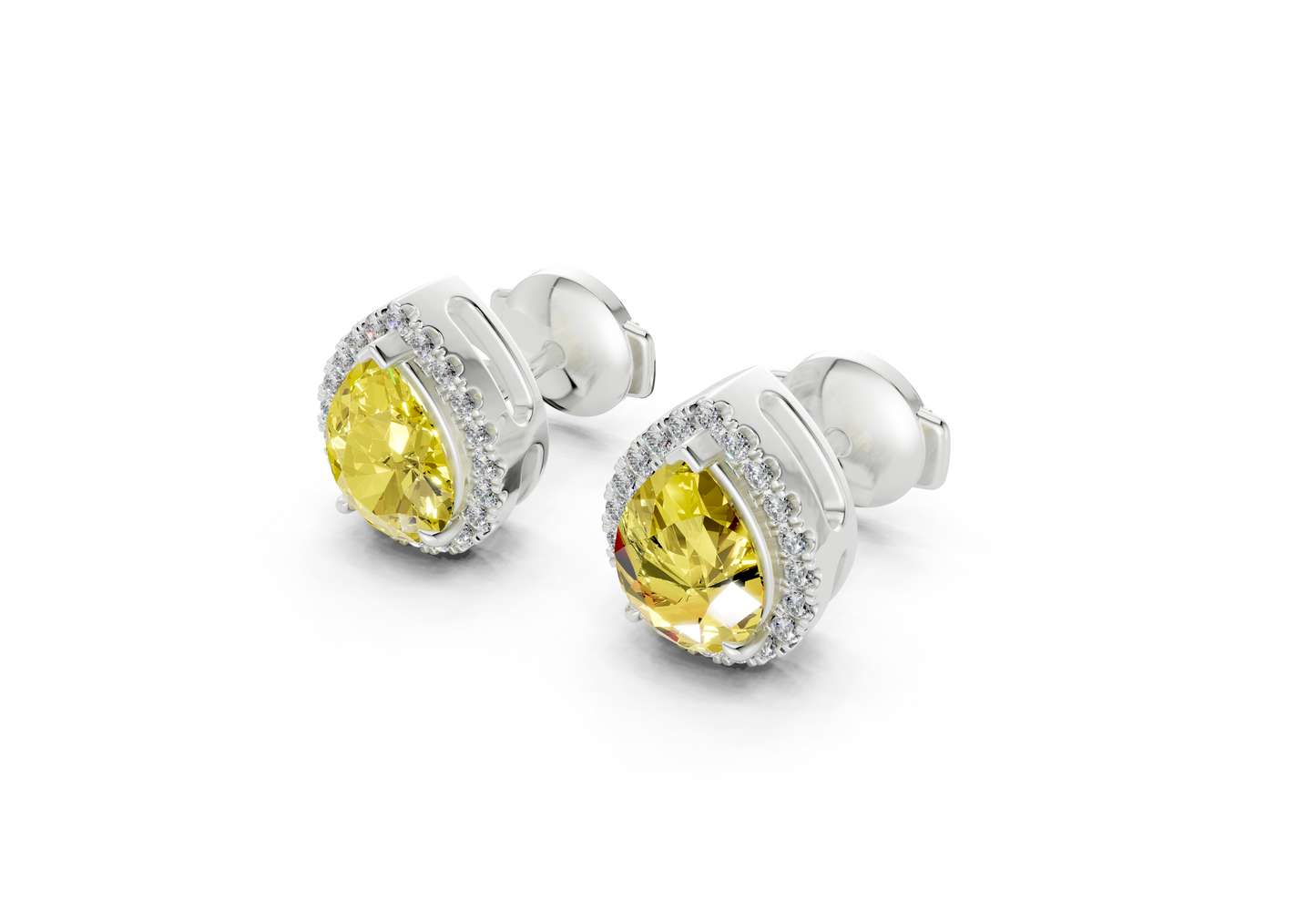 Marseille Halo Yellow Diamond Pear Cut Studs