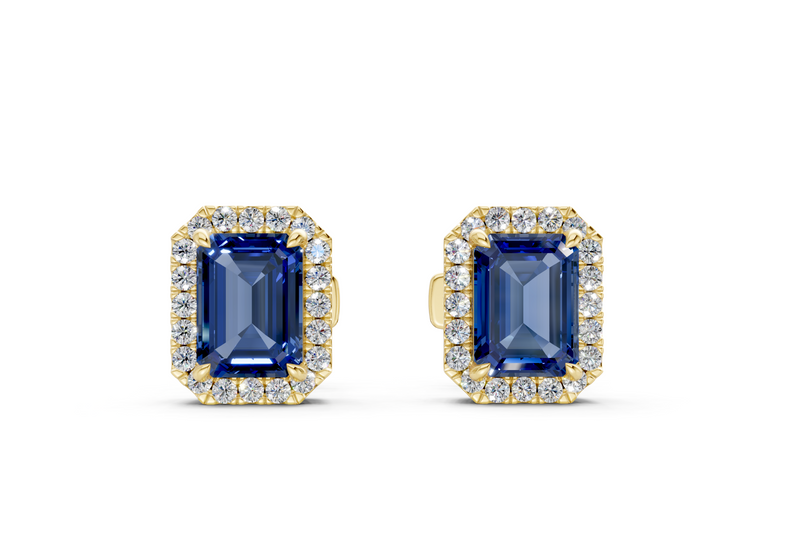 Marseille Halo Sapphire Gemstone Emerald Cut Studs