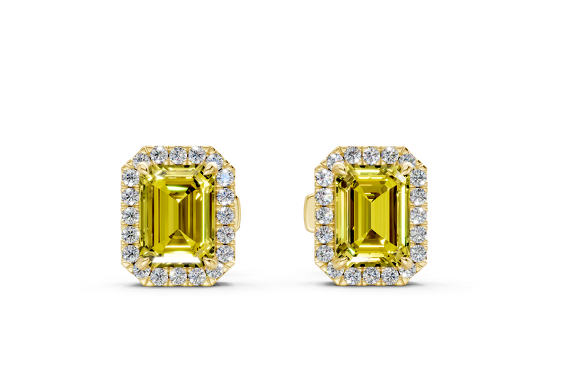 Marseille Halo Yellow Diamond Emerald Cut Studs