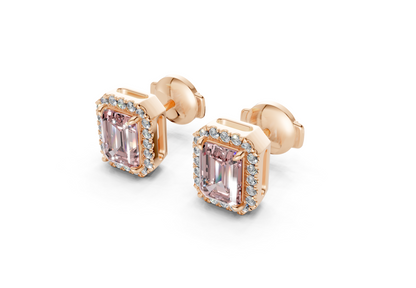 Marseille Halo Pink Diamond Emerald Cut Studs