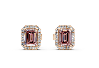Marseille Halo Pink Diamond Emerald Cut Studs