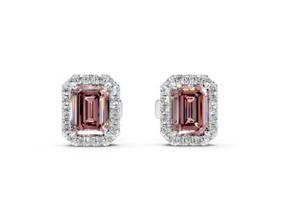 Marseille Halo Pink Diamond Emerald Cut Studs
