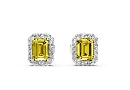 Marseille Halo Yellow Diamond Emerald Cut Studs