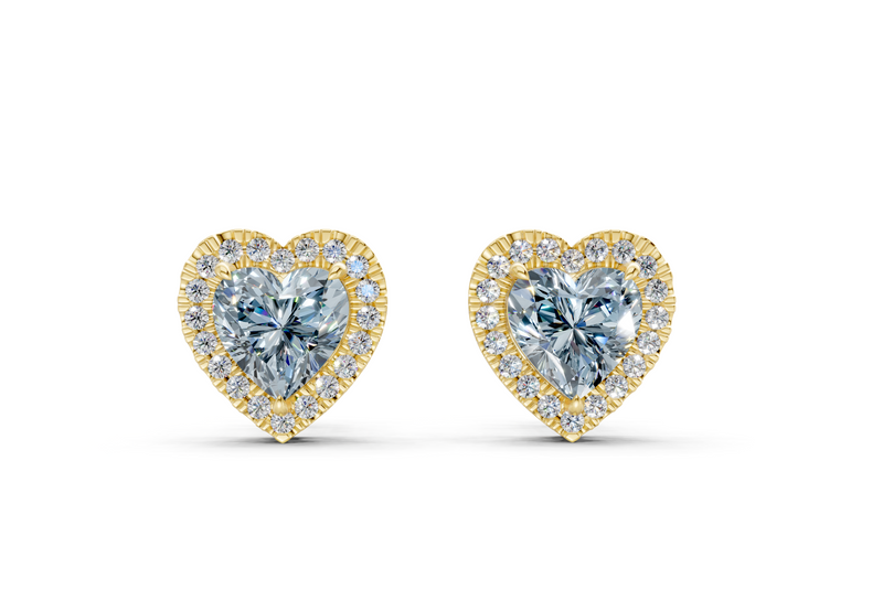 Marseille Halo Blue Diamond Heart Cut Studs