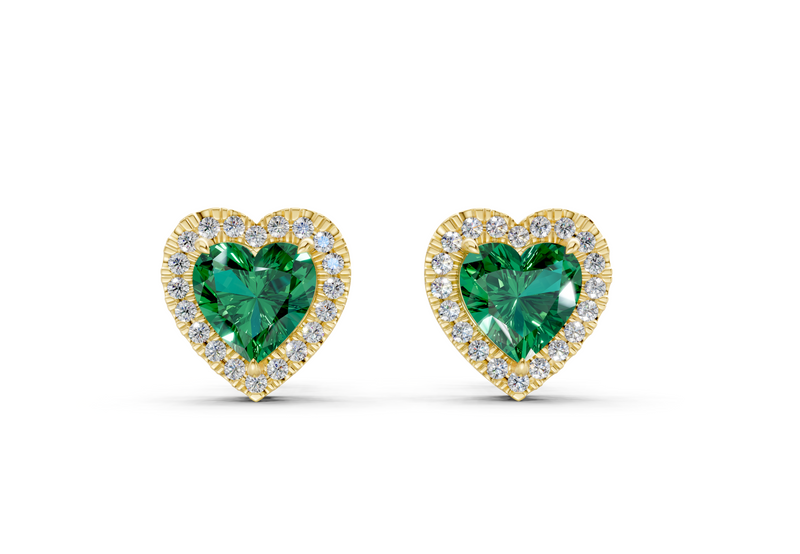 Marseille Halo Emerald Gemstone Heart Cut Studs