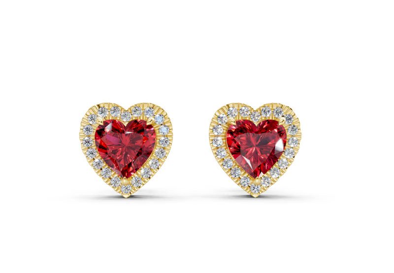 Marseille Halo Ruby Gemstone Heart Cut Studs
