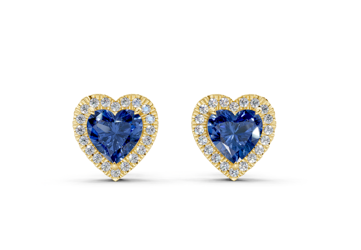 Marseille Halo Sapphire Gemstone Heart Cut Studs