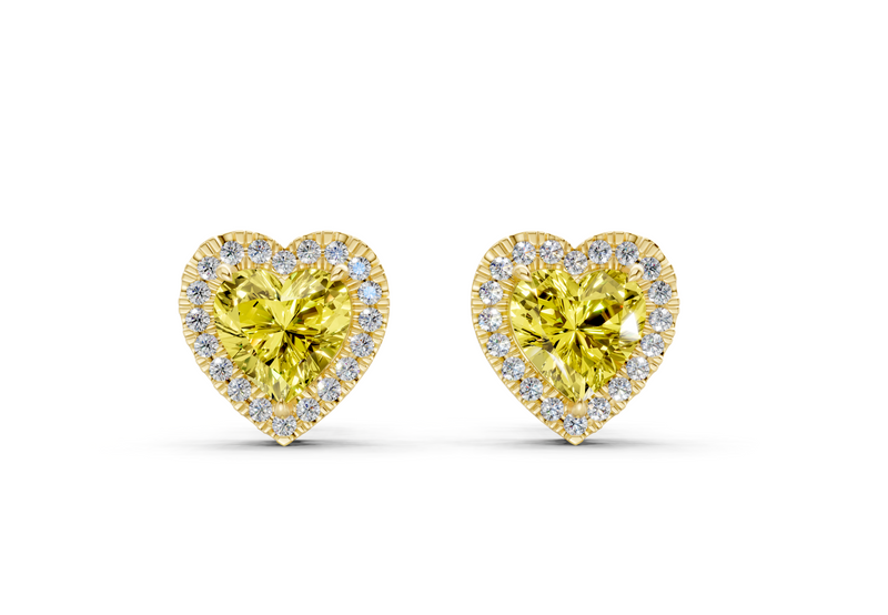 Marseille Halo Yellow Diamond Heart Cut Studs