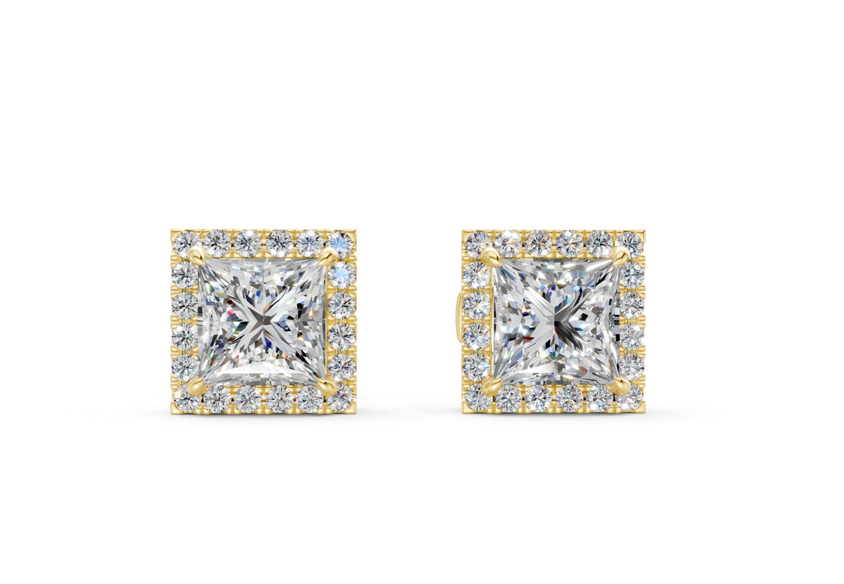 Marseille Halo Diamond Princess Cut Studs