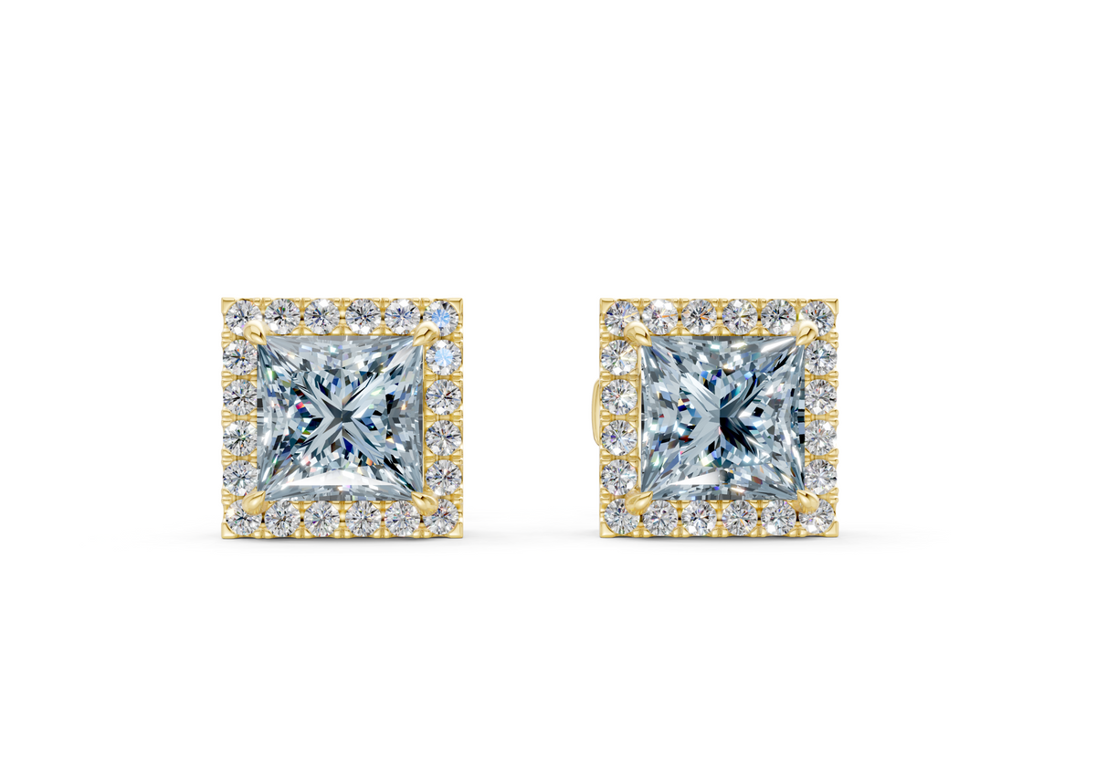 Marseille Halo Blue Diamond Princess Cut Studs