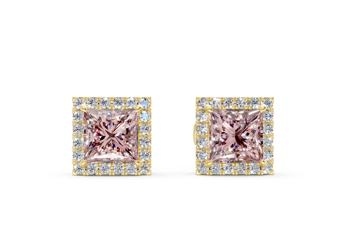 Marseille Halo Pink Diamond Princess Cut Studs