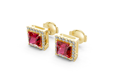 Marseille Halo Ruby Gemstone Princess Cut Studs