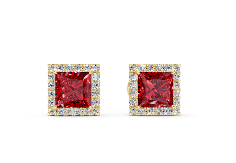 Marseille Halo Ruby Gemstone Princess Cut Studs