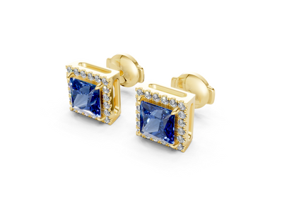 Marseille Halo Sapphire Gemstone Princess Cut Studs