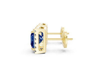 Marseille Halo Sapphire Gemstone Princess Cut Studs
