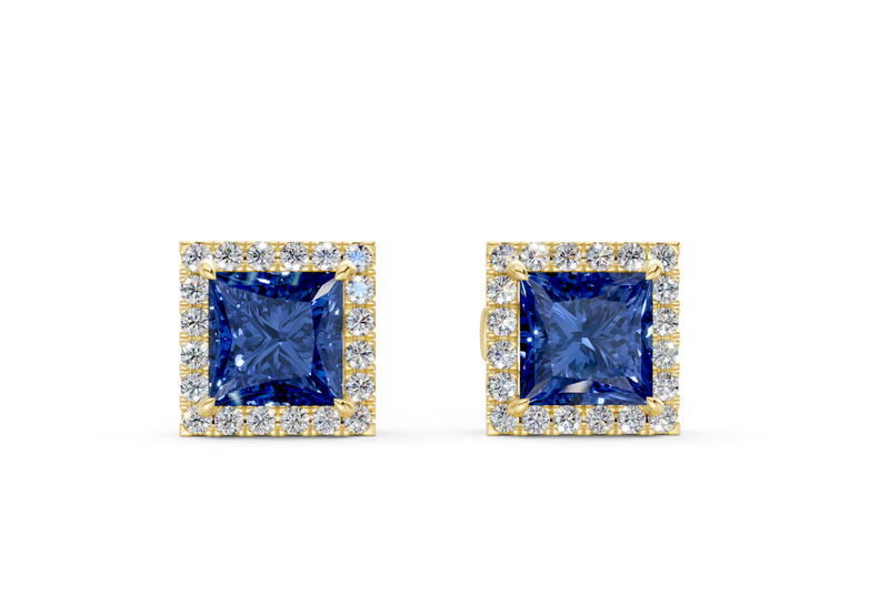 Marseille Halo Sapphire Gemstone Princess Cut Studs