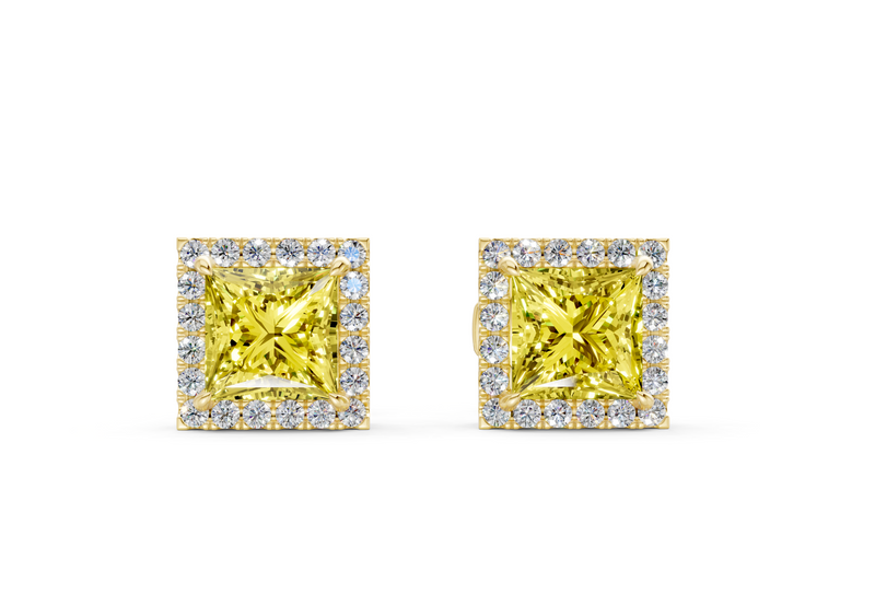 Marseille Halo Yellow Diamond Princess Cut Studs