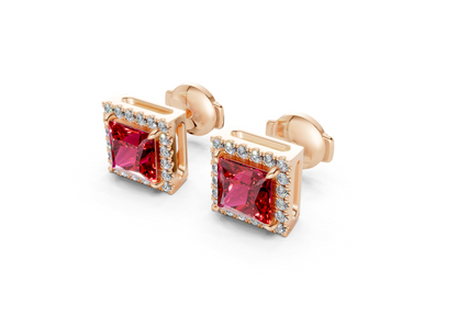 Marseille Halo Ruby Gemstone Princess Cut Studs