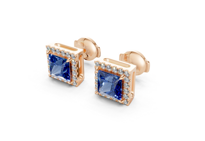 Marseille Halo Sapphire Gemstone Cushion Cut Studs