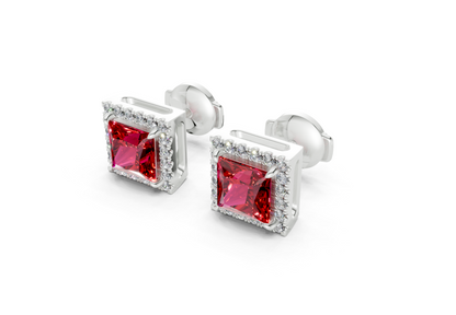Marseille Halo Ruby Gemstone Princess Cut Studs