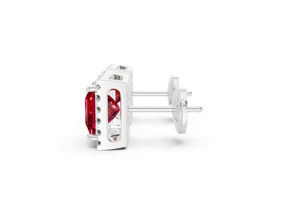 Marseille Halo Ruby Gemstone Princess Cut Studs