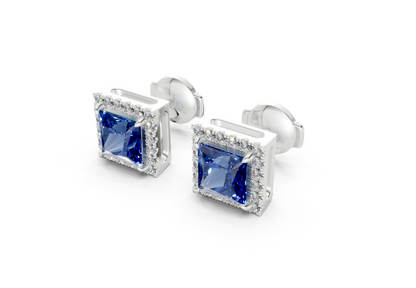 Marseille Halo Sapphire Gemstone Princess Cut Studs