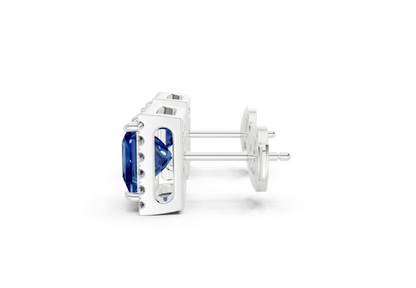 Marseille Halo Sapphire Gemstone Cushion Cut Studs
