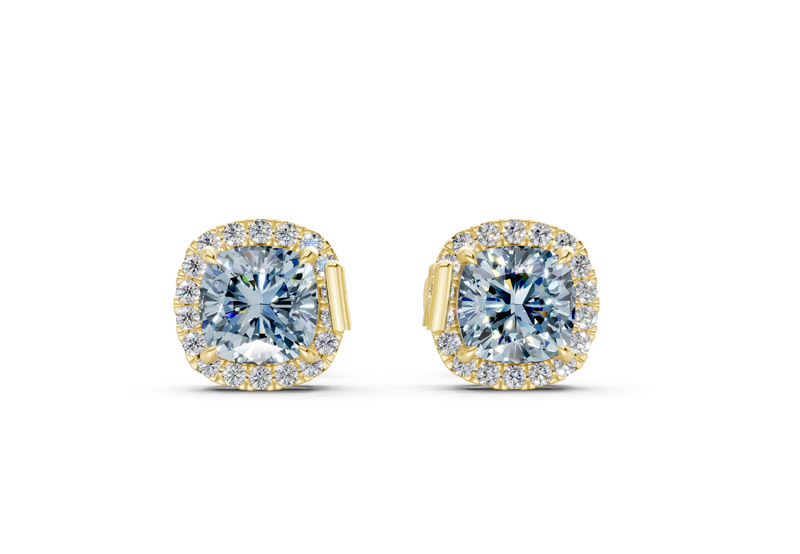 Marseille Halo Blue Diamond Cushion Cut Studs