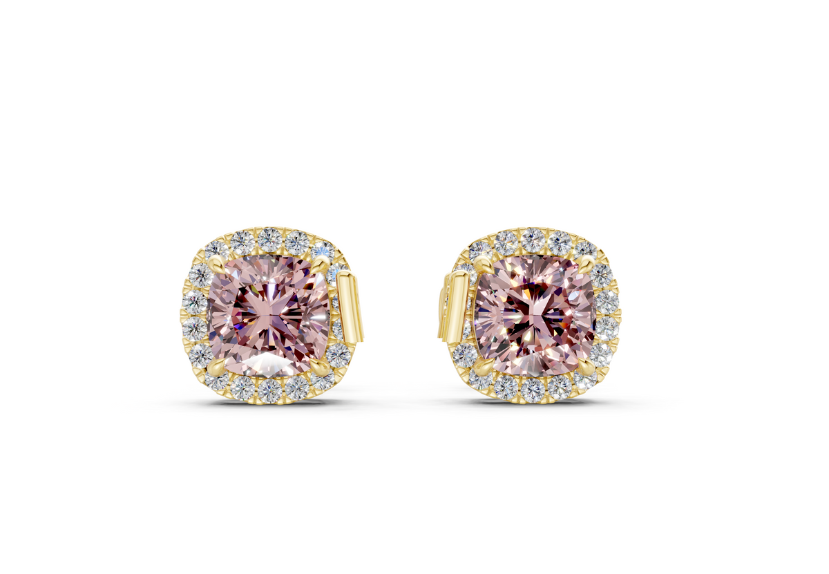 Marseille Halo Pink Diamond Cushion Cut Studs