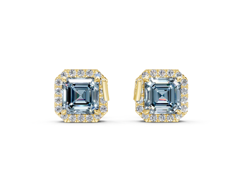 Marseille Halo Blue Diamond Asscher Cut Studs