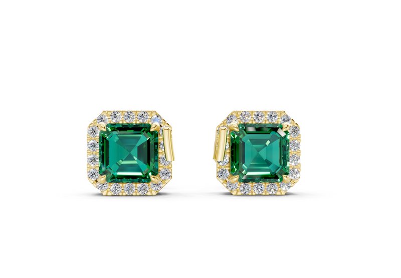 Marseille Halo Emerald Gemstone Asscher Cut Studs