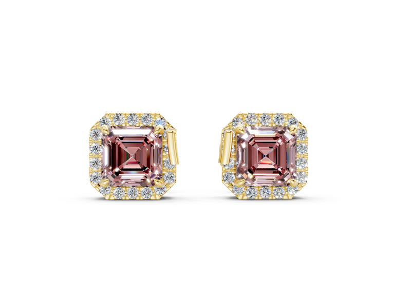 Marseille Halo Pink Diamond Asscher Cut Studs