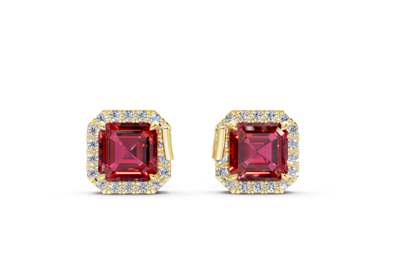Marseille Halo Ruby Gemstone Asscher Cut Studs