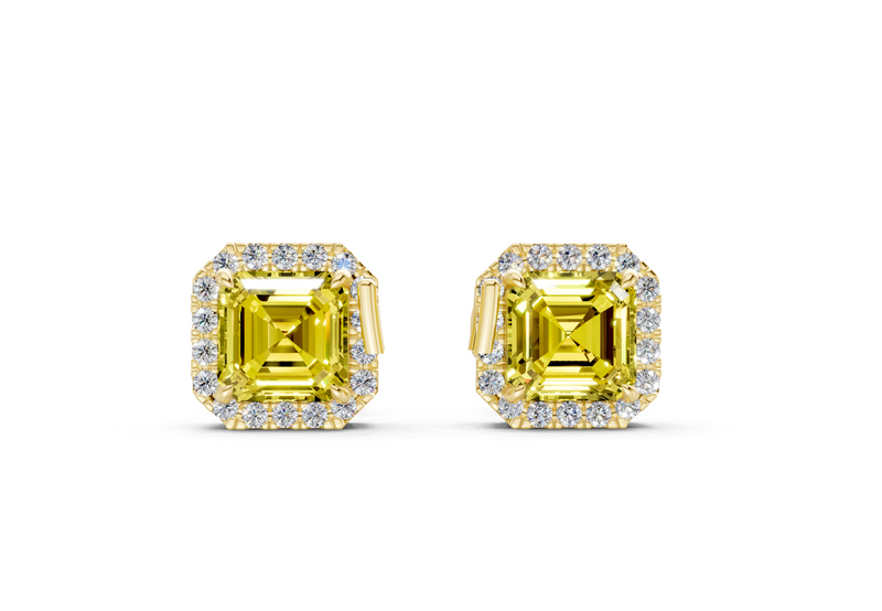 Marseille Halo Yellow Diamond Asscher Cut Studs