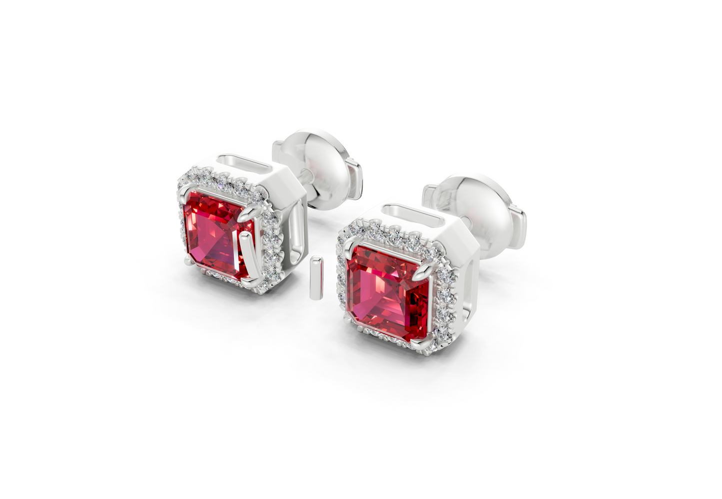 Marseille Halo Ruby Gemstone Asscher Cut Studs