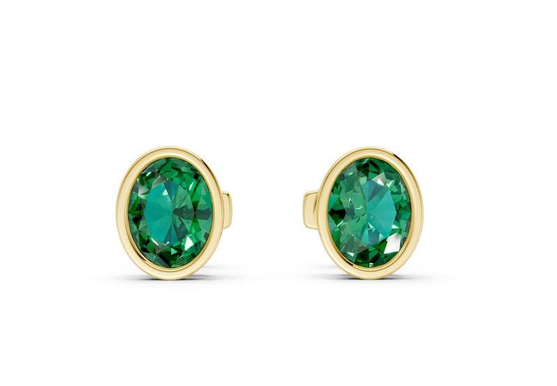 Solane Emerald Gemstone Oval Cut Bezel Studs