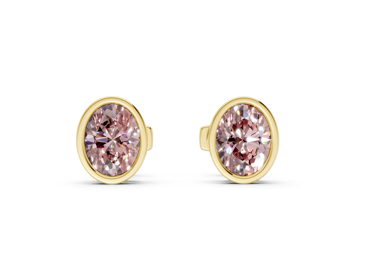 Solane Pink Diamond Oval Cut Bezel Studs