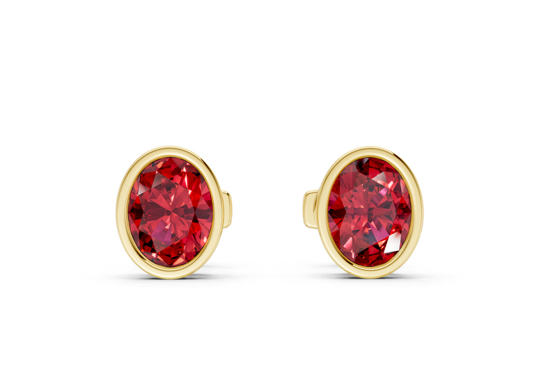Solane Ruby Gemstone Oval Cut Bezel Studs