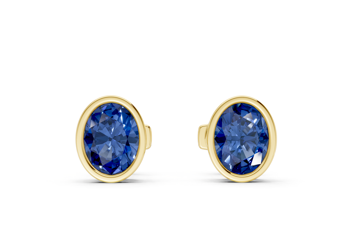 Solane Sapphire Gemstone Oval Cut Bezel Studs