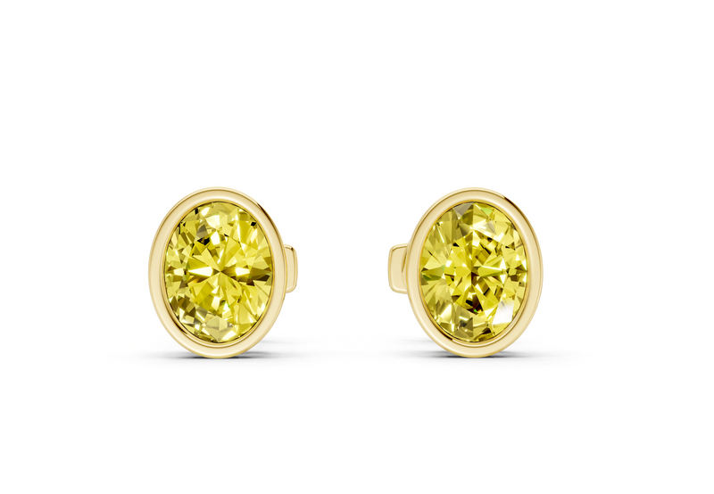 Solane Yellow Diamond Oval Cut Bezel Studs