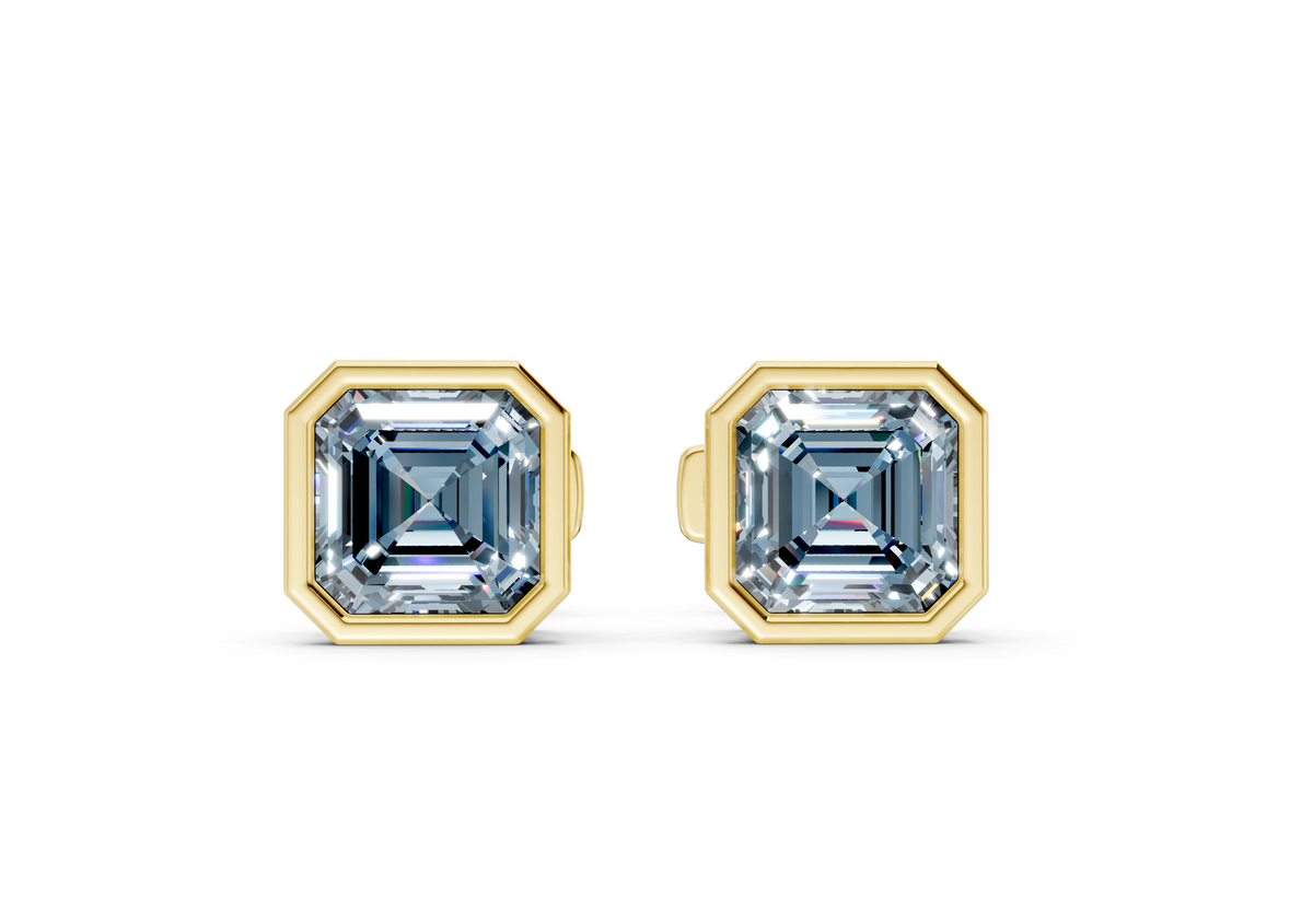 Solane Blue Diamond Asscher Cut Bezel Studs