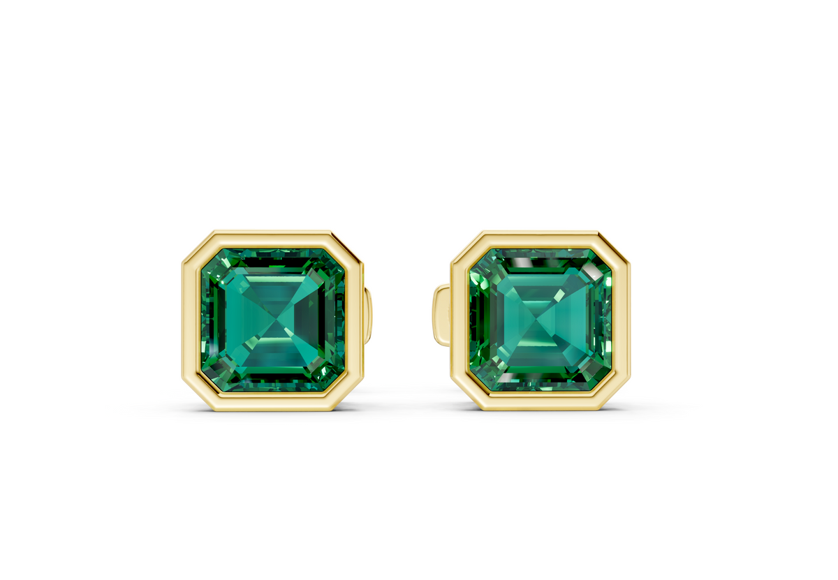 Solane Emerald Gemstone Asscher Cut Bezel Studs