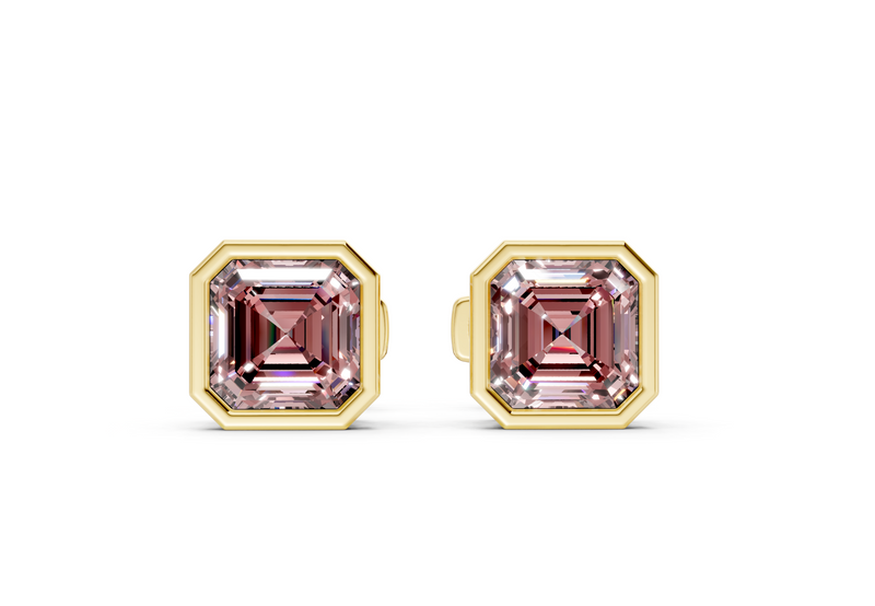 Solane Pink Diamond Asscher Cut Bezel Studs