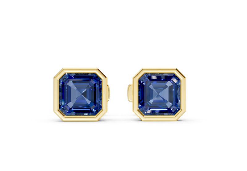 Solane Sapphire Gemstone Asscher Cut Bezel Studs