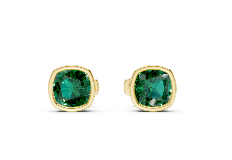 Solane Emerald Gemstone Cushion Cut Bezel Studs