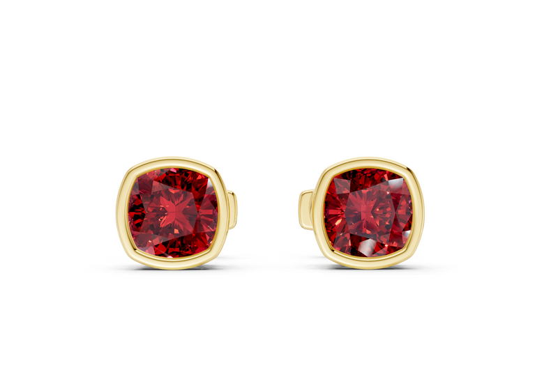 Solane Ruby Gemstone Cushion Cut Bezel Studs