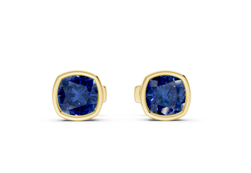Solane Sapphire Gemstone Cushion Cut Bezel Studs