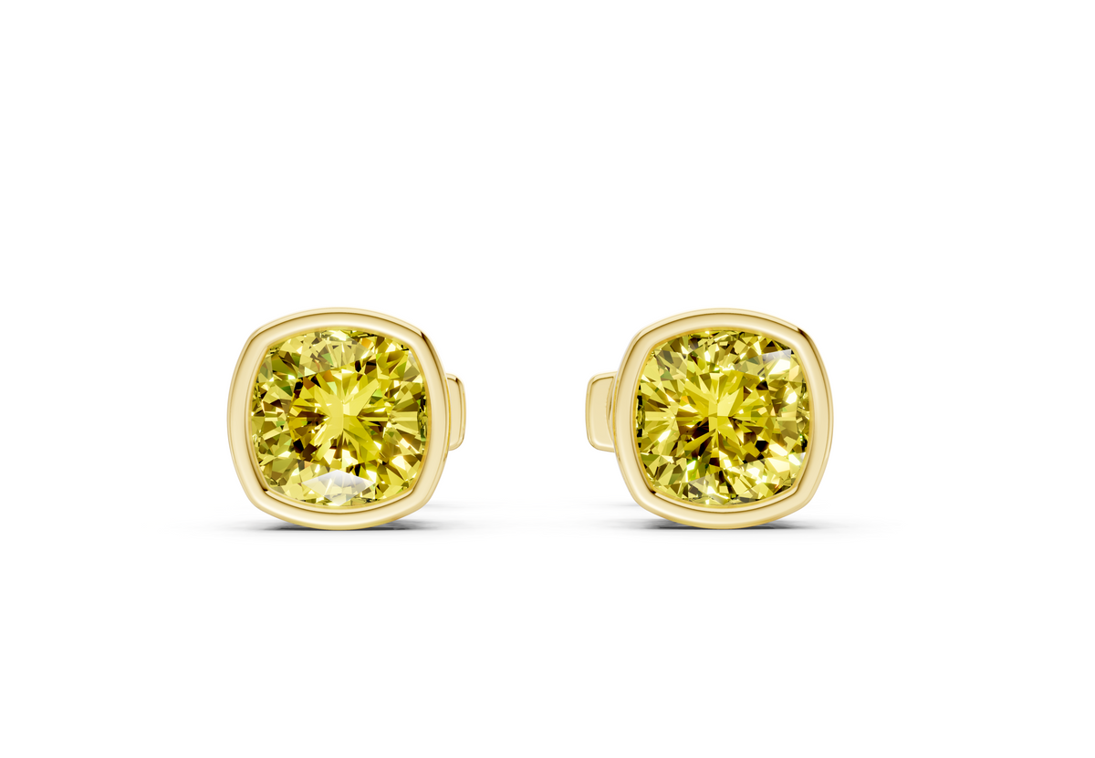 Solane Yellow Diamond Cushion Cut Bezel Studs