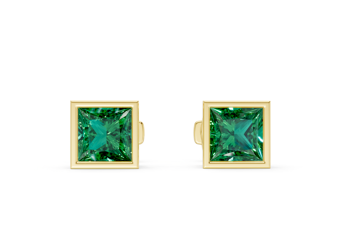 Solane Emerald Gemstone Princess Cut Bezel Studs